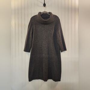 Talbots Women's Gray Speckle Cowl Neck Sweater Dress Size XL Petite 3/4 Sleeve